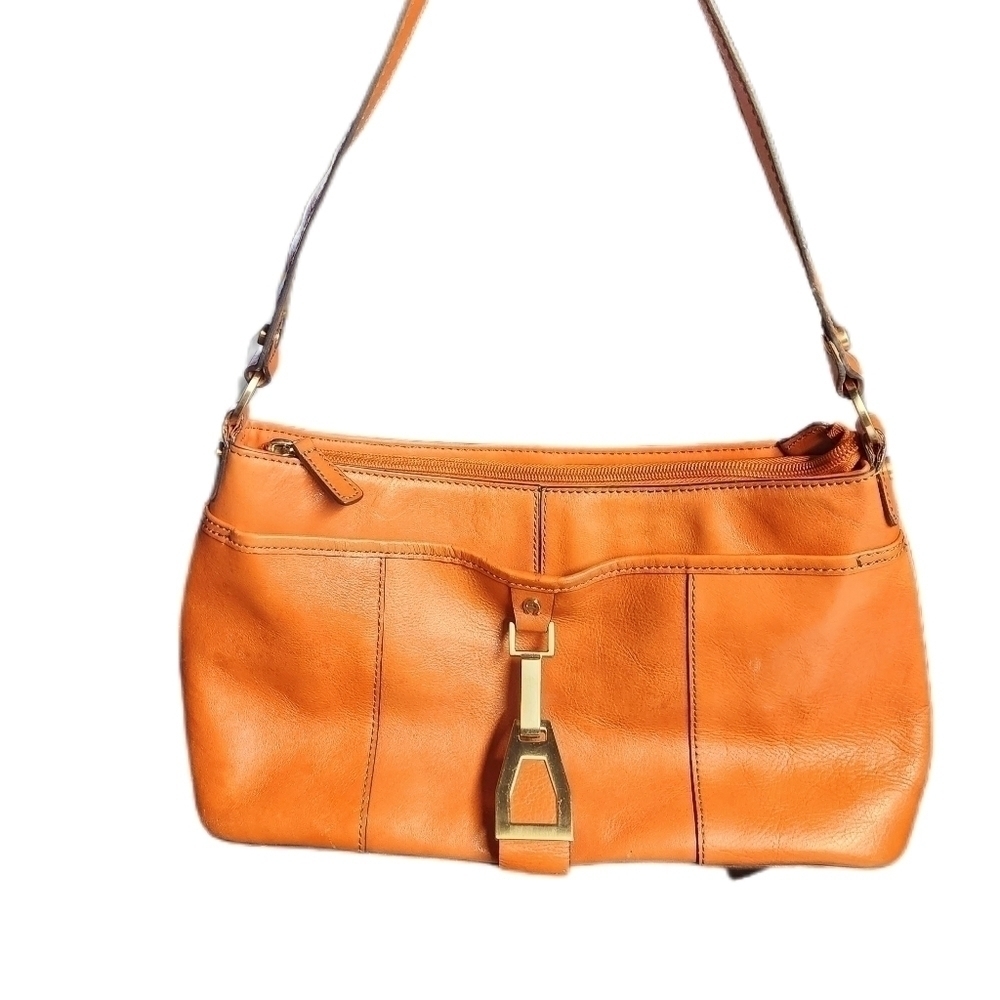 Etienne Aigner orange, leather shoulder bag, purse. Vintage